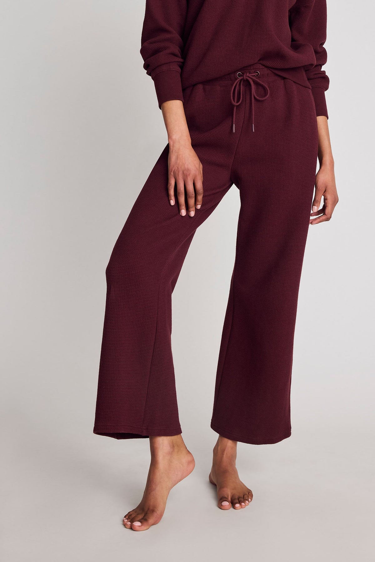 Waffle Knit Cropped Track Pant in Garnet