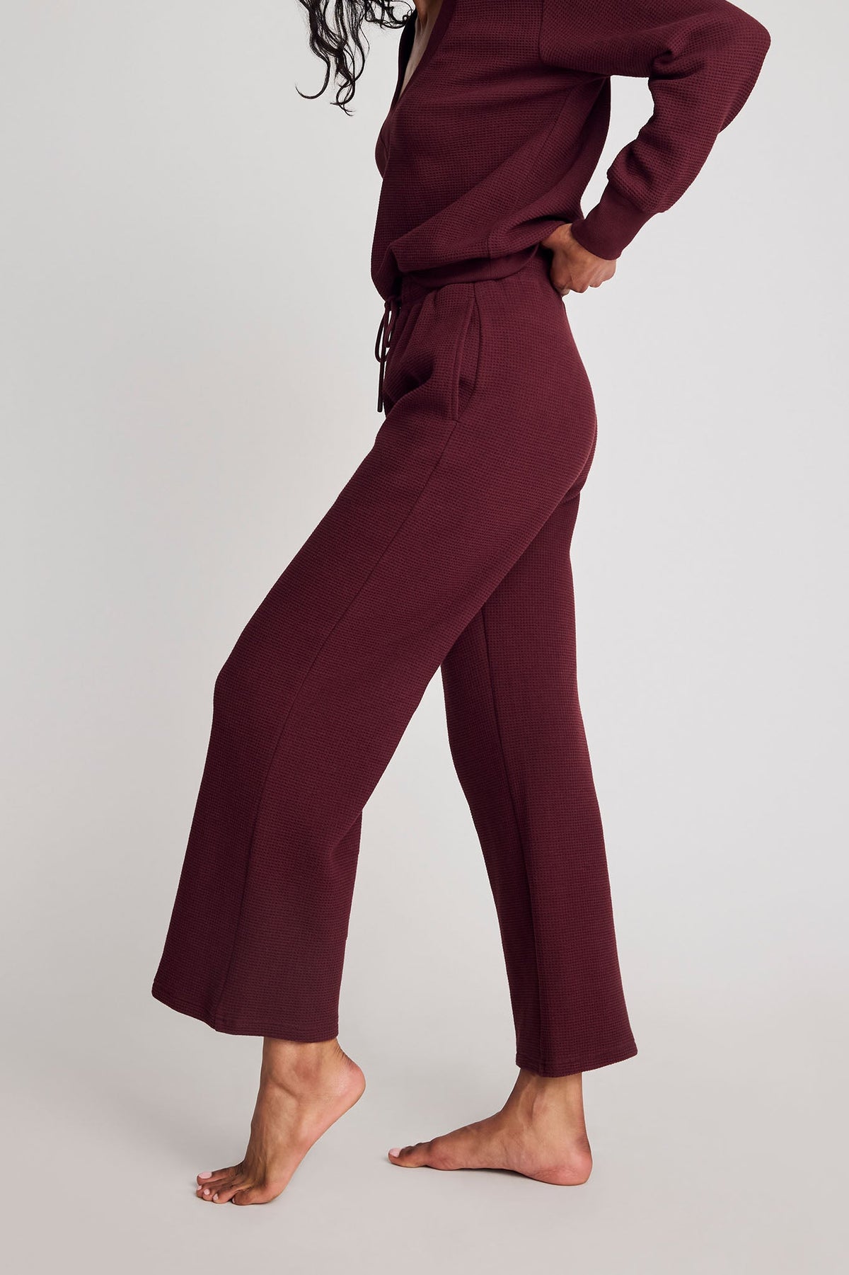 Waffle Knit Cropped Track Pant in Garnet
