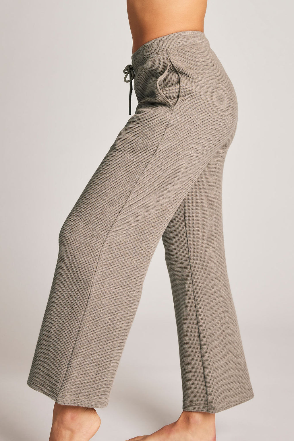 Waffle Knit Cropped Track Pant in Mink