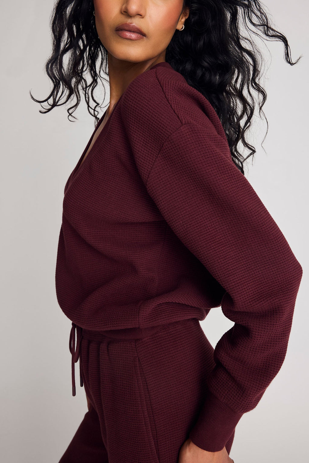 Waffle Knit Deep V in Garnet