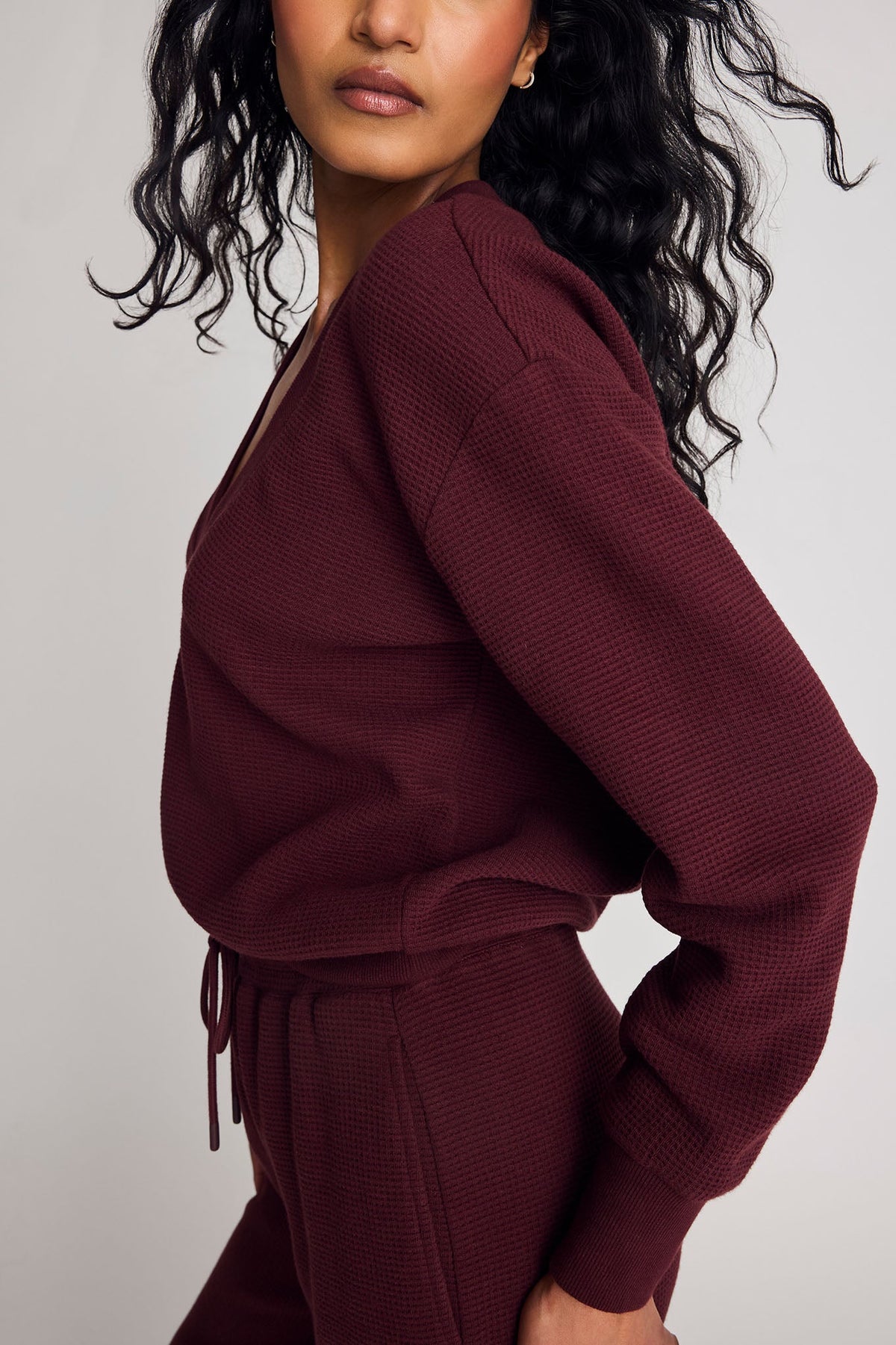 Waffle Knit Deep V in Garnet