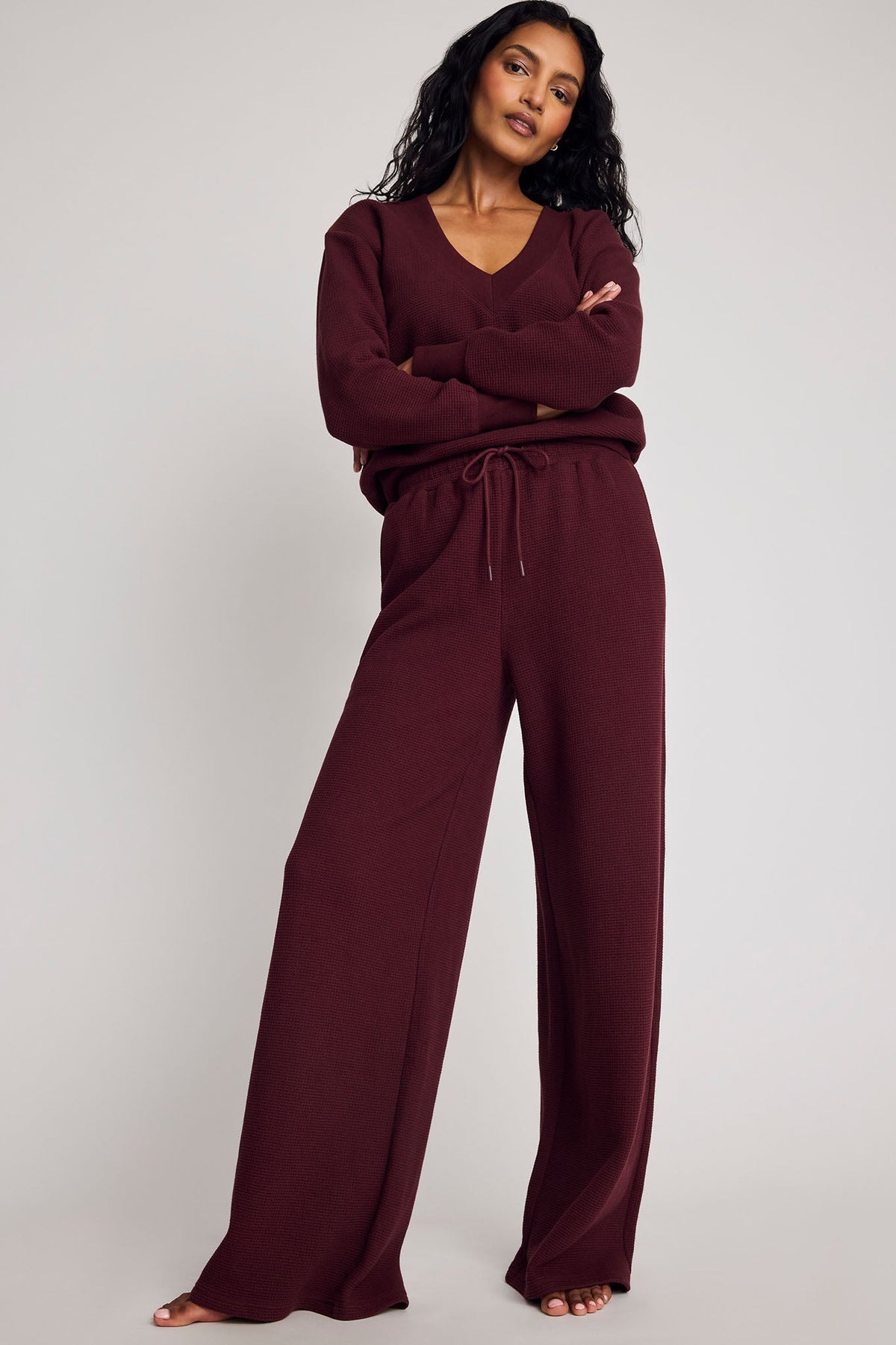 Waffle Knit Track Pant in Garnet